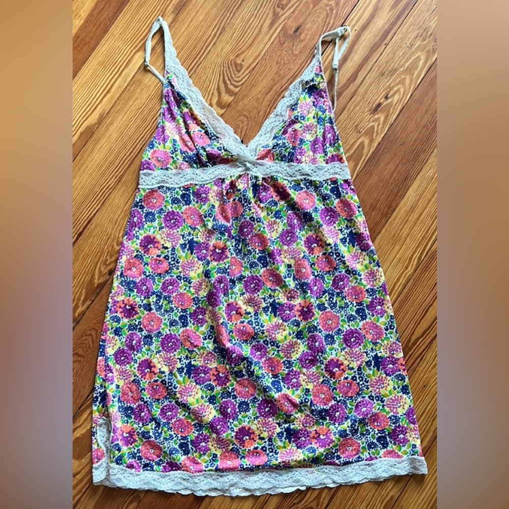 Kensie Slip Dress Small Floral Sleepwear Nightgown PJ’s STRAPPY Short Gown